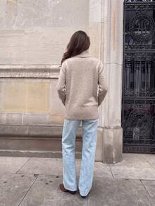 Early Fall Old Money Shawl Collar Knit Cardigan, Women Open Front Long Sleeve Relax Fit Sweater - Apricot - View 4