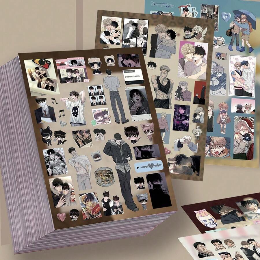 8pcs Korean Manhwa BL Male Protagonist Cutout Stickers, Soo-Hyun & Jung Eun-Seung Anime Character Collage Material, Waterproof Decal - Multicolor - View 1