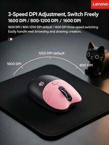 Lenovo Wireless Keyboard And Mouse Combo, Cute Cat Ear Design, Silent Keys, Suitable For Home Office Desktop And Laptop - View 4