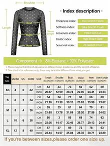 BADDIE REALM Women's Slim Fit Long Sleeve Polka Dot Mesh Top, Elastic Daily Basic Style - Black - View 8