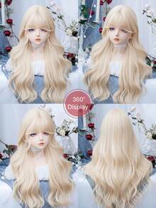 alicegarden 28 Inch Long Synthetic Wavy Curly Blonde Wig With Bangs, Suitable For Women's Daily, Party, Cosplay Use, Natural And Durable, Gift Wig (Accessories Not Included) - Gold - View 8