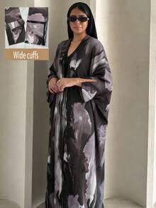 1 buah Cardigan Muslim Bermotif, Desain Lengan Manset Terpisah, Abaya Klasik Serbaguna - MultiWarna - View 12