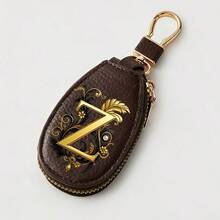 Litchi Pattern Key Bag -Black Gold Letters A-Z Car Key Protection Cover,PU Key Storage Clip,Zipper Bag,Car Key Storage Device,Car Keychain,Unisex Gift - Multicolor - View 30
