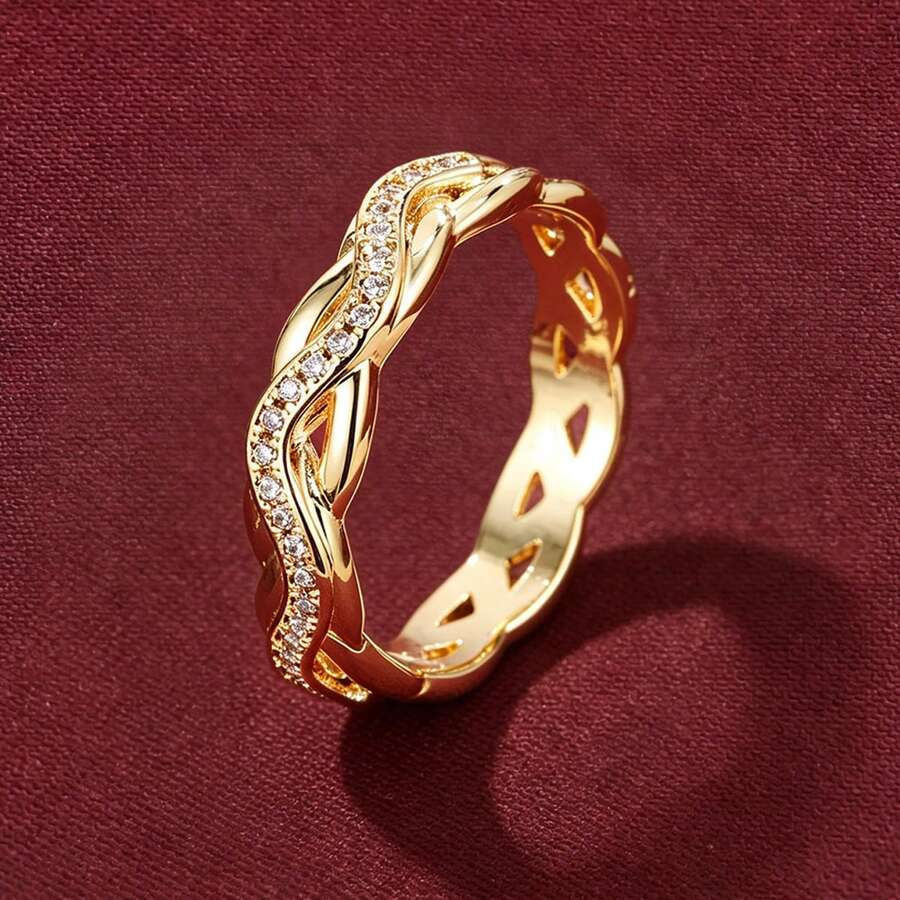 1pc Fashionable S-Shaped Delicate Design Cubic Zirconia Inlaid Women's Ring, Casual Gift - Multicolor - View 1