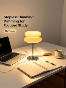 Modern Frosted Glass Lampshade With Metal Frame, Dimmable Warm Light Decorative Table Lamp, Cream Color, Double-Layer Round LED Bedside Lamp, Suitable For Bedroom, Living Room, Dormitory Bedside Table, Home Decor Indoor Lighting, Gift, USB Powered - White - View 7