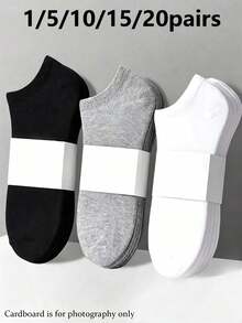 1/5/10/15/20 Pairs Unisex Invisible Socks, Low-Cut Breathable Solid Color Sweat-Absorbing Casual Sports Short Socks, Family Multi-Pack, Christmas Gift - Multicolor - View 1