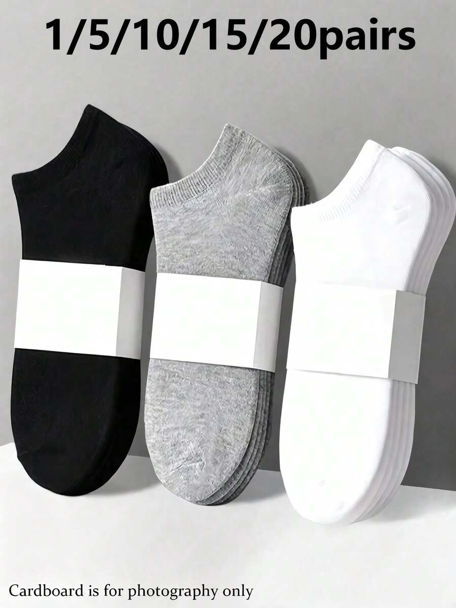 1/5/10/15/20 Pairs Unisex Invisible Socks, Low-Cut Breathable Solid Color Sweat-Absorbing Casual Sports Short Socks, Family Multi-Pack, Christmas Gift - Multicolor - View 1