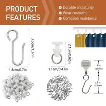 1/30/60 Sets Shower Curtain Hooks And Roller Set, Suitable For Straight And Curved Shower Curtain Rails, Curtain Rail Roller Set, Suitable For Flexible Curtain Rails, Curtain Rail Roller Hook Set - Multicolor - View 3