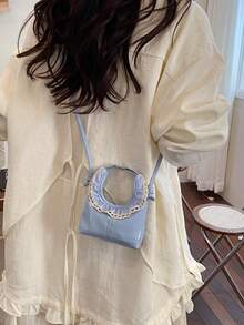Korean Style Niche Design Dumpling Bag, New Fashion Chain Strap Ditsy Floral Commuter Daily Chic Shoulder Crossbody Bag - Blue - View 2