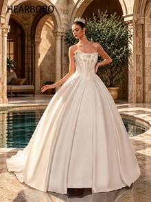 HEARBOBO Elegant White Wedding Dress, Sleeveless A-Line Long Gown With Exquisite Beaded Details, Creating A Fairy Tale Wedding Celebration Fall - White - View 11