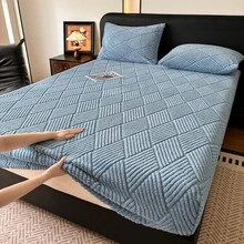 1pc Jacquard Fitted Sheet(Pillowcases Not Included), Available In Multiple Colors, Soft & Warm Mattress Protector, All‑Around Elastic Design, Comfortable And Durable Home Textile, Bedroom Bedding, Suitable For All Seasons, An Excellent Gift - Blue - View 2