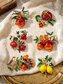 Luxury Rhinestone Lemon Pomegranate Brooches - Fruit Pins For Women Unisex Casual Party Accessories / Friends Gifts Badges Decoration - Fruit - View 8