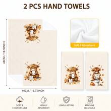 2/4/6pcs Highland Cow Autumn Theme Printed Kitchen Napkins, Cute Hand-Drawn Style, Soft And Easy To Clean, Highland Cow, Pumpkin, Maple Leaf And Fun Bathroom Patterns, Home Decor, Autumn Home Gift, Suitable For Bathroom Decor, Kitchen Decor, Kitchen Accessories - Multicolor - View 7