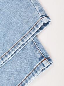 Girls Casual Loose Straight Leg Ripped Jeans, Light Blue, Summer, Street Style, Campus Style, Back To School Season Elastic Waist Distressed Denim - Blue - View 6
