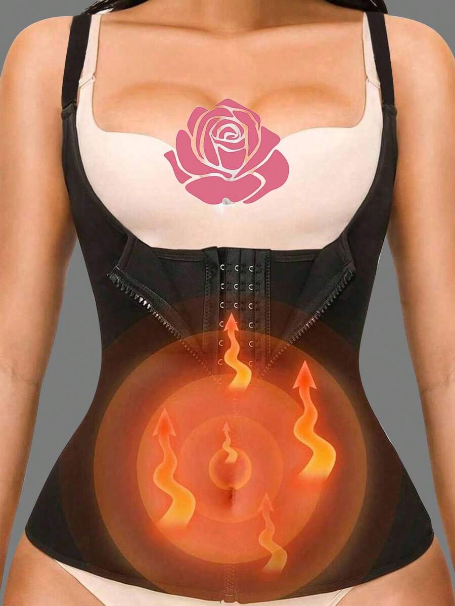 1件女款運動塑型腰帶，附扣環與拉鍊，修身胸衣背心，收腹塑身衣
