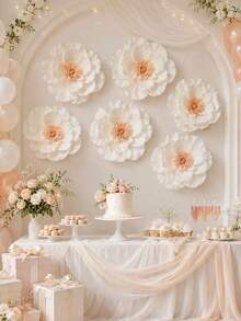 6pcs High Quality Large Artificial Peony Flowers 29.97cm*6pcs Handmade Paper Flower Set Suitable For Wedding Flower Wall Decoration, Window Arch Arrangement, Birthday Party Backdrop, Home Wall Decor - 6Pcs - View 2