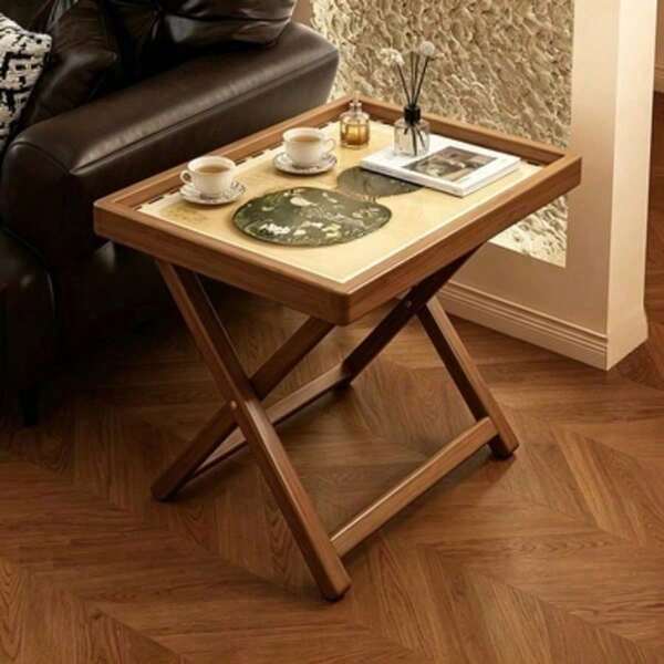 1PC Vintage Walnut Color Folding Side Table, Premium Bedroom Bedside Table, Outdoor Camping Balcony Leisure Tea Table, Study Storage Table, Can Be Used As Sofa Side Table, Home Room Decor Side Table, Patio Small Furniture, Christmas, Halloween Living Room Display Table, Suitable For Multiple Scenarios, Kitchen, Office, Etc.