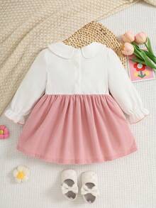 Autumn Baby Girl 2 Pieces Style Pinafore Dress With Plush 3D Floral Decor, Sweet And Cute, Suitable For Daily Wear, Gatherings And Photoshoots - Pink - View 4