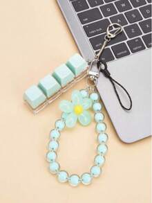 Stress Relief Beaded Petal Phone Lanyard, 4-Key Keyboard Fidget Toy, Square Pressure Relief Keychain, Wrist Strap Bag Charm Accessory, Holiday Gift,Clicker Fidget,Bag Keychain,Birthday Gifts - Multicolor - View 10