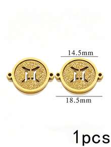 1/5pcs Zodiac Connector Pendant, 18K Gold Plated 304 Stainless Steel Double Hole Zodiac Pendant, Non-Fading DIY Jewelry Accessories - Zodiac Connector Ring - View 19