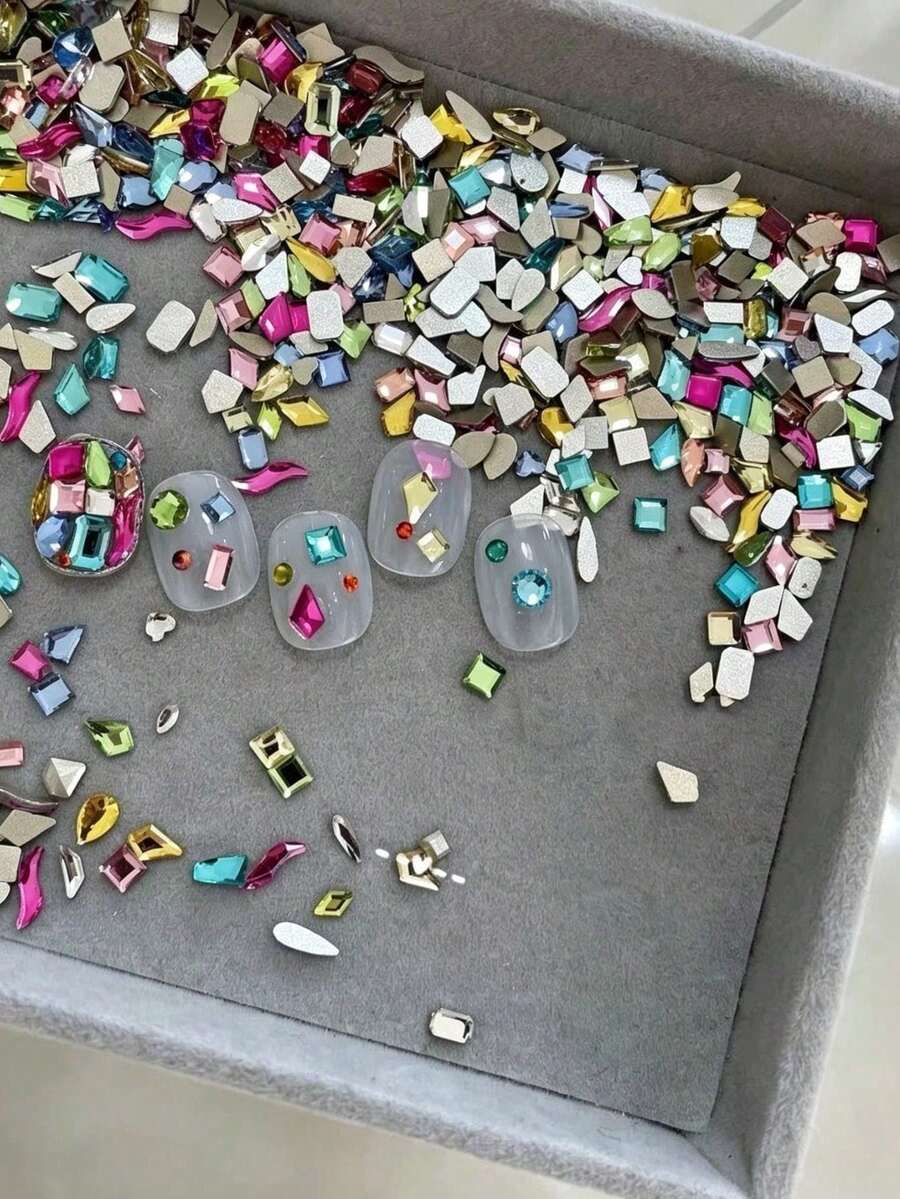 50pcs New Nail Art Rhinestone Decor K9 Material Pack Colorful Stacked Rhinestones Super Shiny Nail Decoration Jewelry Box Nail Accessories DIY Nail Salon Style - Multicolor - View 1
