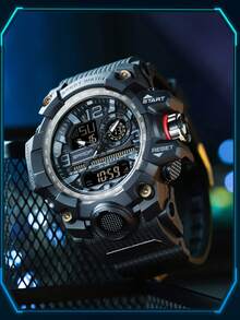 SANDA 3133 Men's Digital Analog Sports Watch 50M Waterproof Multifunction Chronograph Alarm Luminous Silicone Strap Outdoor Watch - One Size - View 4