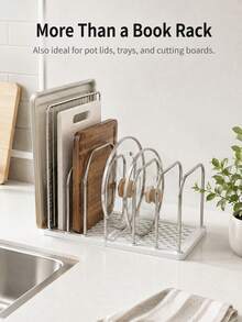 Bokhylla för skrivbord i rostfritt stål, justerbar hylla och mapporganizer med stabil plastbas, modern minimalistisk förvaringsställ för kontorsskrivbord, lämplig för skrivbord, bokhylla, hem eller kontor, för organisering och förvaring av böcker och mappar - Multifärgad - Visa 6