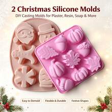 2pcs Christmas Theme Silicone Molds, 6-Cavity Christmas Theme Silicone Mold + 9-Cavity Harvest Theme Silicone Mold, Christmas Tree Silicone Mold, Gingerbread Man Silicone Mold, Suitable For Soap, Plaster, Resin, Holiday Decorations And Other DIY Materials. Christmas Silicone Mold, Thanksgiving Silicone Mold, Party Silicone Mold, Holiday Silicone Mold, DIY Silicone Mold. - Christmas Gloves + 9-piece Pumpkin Set - View 1