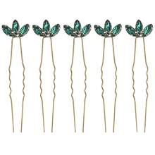 5pcs Bridal Hair Pins Hair Accessories Rhinestone Bun Decoration Hair Sticks - Green - View 8