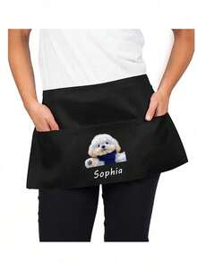 1pc Personalized Customized Unisex Polyester Apron, With 3 Pockets, Customizable Photo/Text, Short Waist Service Uniform, Black Hairdresser Apron, Barber/Beautician Beauty Gift Customization, Suitable For Kitchen, Baking And Chef Use - Multicolor - View 4