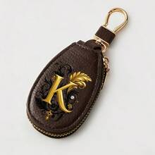 Litchi Pattern Key Bag -Black Gold Letters A-Z Car Key Protection Cover,PU Key Storage Clip,Zipper Bag,Car Key Storage Device,Car Keychain,Unisex Gift - Multicolor - View 51
