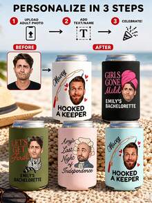 Mangas Personalizadas para Resfriador de Latas com Foto, Personalizadas com Foto do Rosto e Texto Personalizado, Suportes de Bebida Divertidos para Despedidas de Solteira, Viagens de Mulheres e Celebrações em Grupo, Lembrancinhas Hilárias para Apimentar sua Reunião com Tema de Noiva com sua Equipe. - Multicolorido - Visão 4