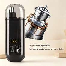 Máy tỉa lông mũi điện unisex, thiết kế thân trong suốt, hiển thị pin kỹ thuật số LED, sạc USB, không đau, mini cầm tay, lưỡi kép, màu đen & cam, phù hợp để tỉa lông tai - A - Xem 8