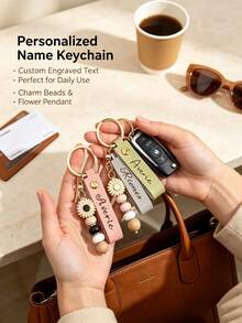 Móc khóa hoa cúc tùy chỉnh, móc khóa hạt hoa cúc tùy chỉnh, mặt dây chuyền tên và hoa, hạt màu vàng tông mềm, móc khóa tôm hùm, quà tặng Giáng sinh, Valentine - Nhiều màu - Xem 9