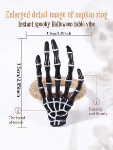 1-12pcs Halloween Black & White Skeleton Hand Napkin Rings, Ghost Hand Napkin Holders For Halloween Table Decor, Room Decoration, Home Decor - Multicolor - View 3