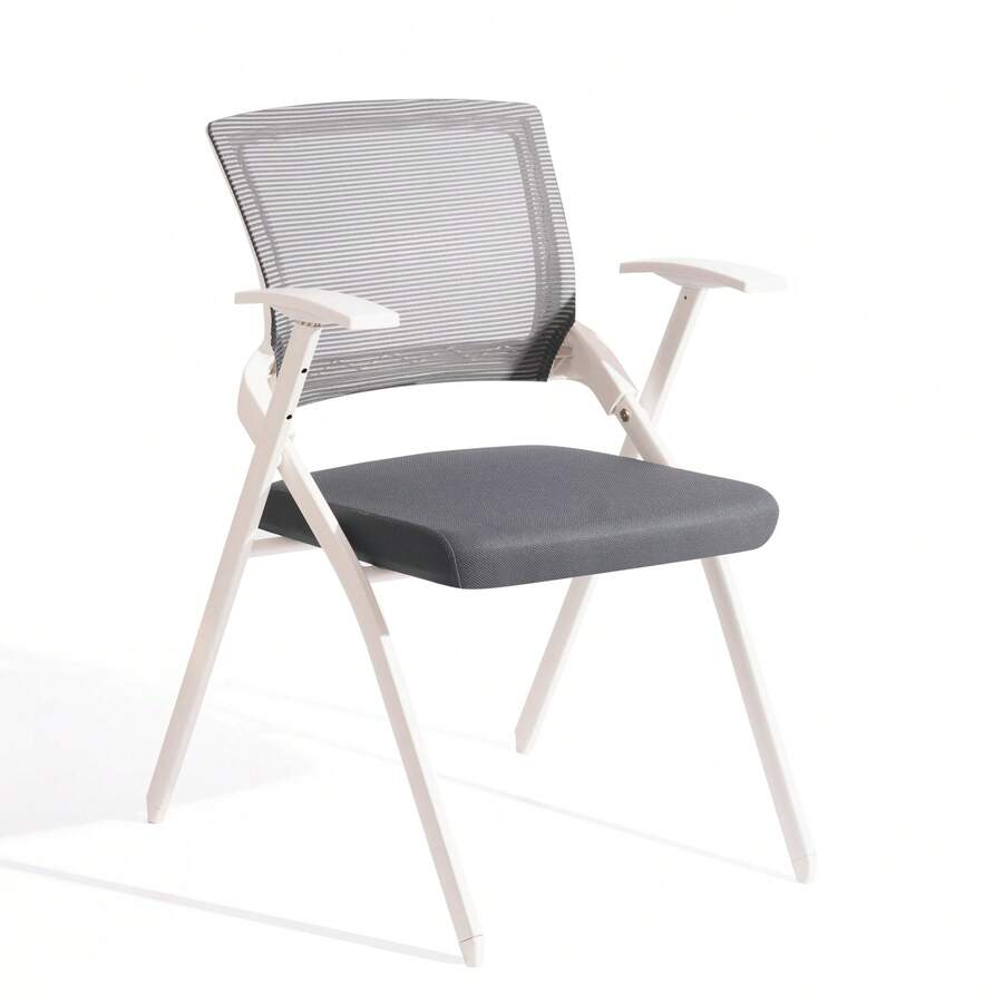 Ergonomic Mesh Office Chair, Foldable Training Chair With Armrests - Dark Gray - No Tabletop - View 1