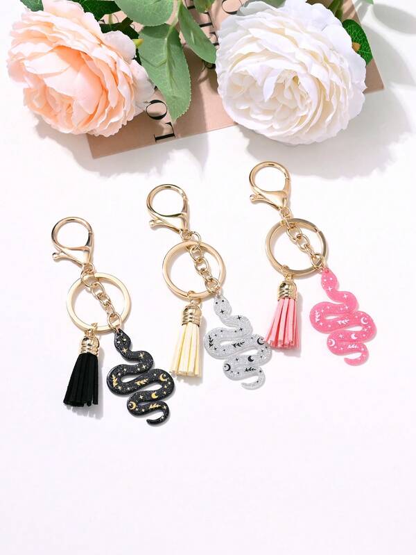 1pc Fashion Glitter Snake Tassel Keychain, Bag Decoration, Car Key Pendant, Suitable For Men And Women, Souvenir, Gift For Family And Friends