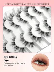 ENCHUW 7 Pairs Messy Natural Cat Eye Lashes Clear Band Lashes Cat Eye Look Wispy Lashes Eye End Elongated Full Strip Soft Natural False Eyelashes - Black - View 2