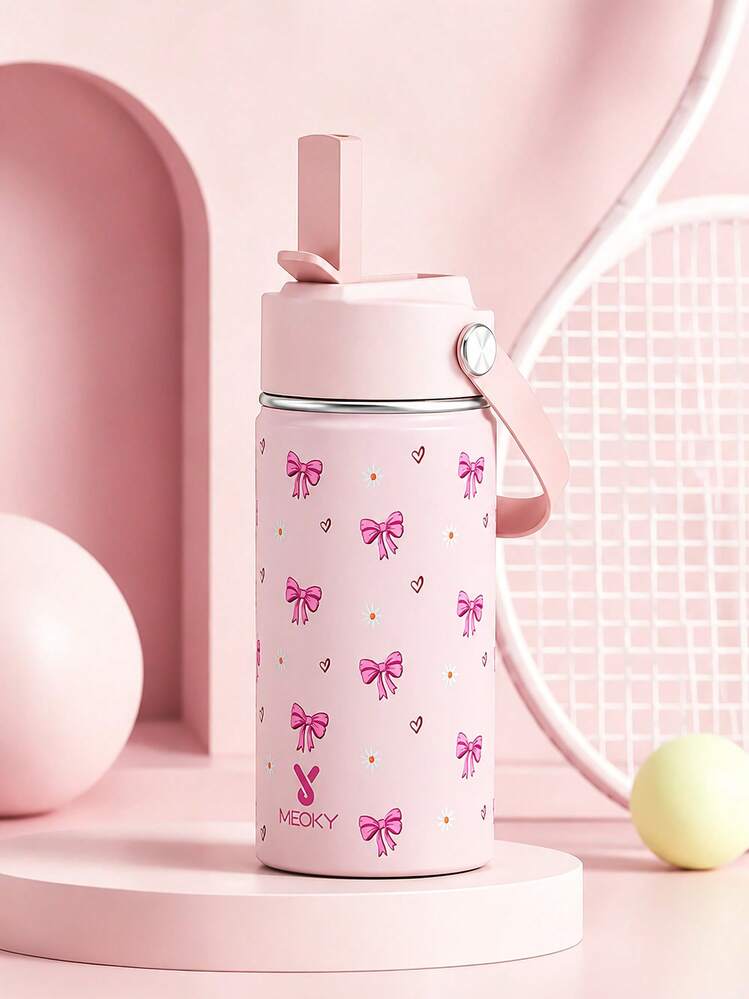 Meoky Botol Minum Olahraga 12oz, Sedotan Keras Satu Lubang dengan Pegangan, Gelas Portabel Motif Kartun untuk Perjalanan, Cocok untuk Aktivitas Luar Ruangan, Gym, Sekolah, Perjalanan dan Minum Sehari-hari dalam Berbagai Situasi (Pink Daisy Bow) - Pita bunga daisy merah muda - View 3