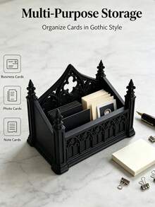 Gothic Cathedral Style Business Card Holder, Desktop Organizer Box, Home Decor, Multi-Functional Storage Tray, Includes Gift Bag, Suitable For Storing Notes/Jewelry/Small Cards/Photos/Dried Flower Gifts/Office Desk Storage/Bills/Dark Style Cafe Decor - Multicolor - View 3
