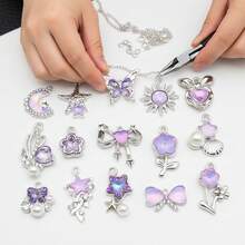 5/20pcs Silvery Plated Purple Rhinestone Charms Dolphin Shell Star Heart Butterfly Owl Pendant For DIY Necklace Earring Jewelry Making Findings - Mauve Purple - View 8