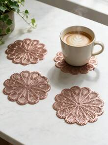 12pcs Gold Hollow PVC Drink Coasters, Washable Table Decor, Non-Slip Table Mat, Breathable And Heat Dissipating, Lightweight And Easy To Store, Suitable For Restaurant, Cafe, Homestay, Afternoon Tea, Holiday, Party, Gathering, Birthday, Wedding, Dinner - Multicolor - View 8