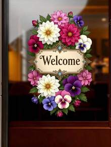 Creative Welcome Flower Glass Sticker, 2D Flat Decorative Window Sticker For Kitchen, Bedroom, Living Room, Self-Adhesive Window Sticker, Home Wall Sticker, Home Decor Window Sticker, Removable Self-Adhesive - D - View 6