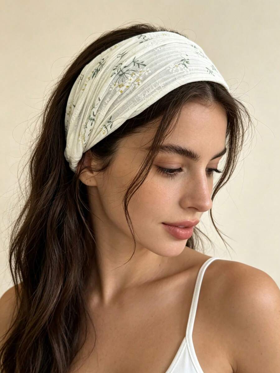 4pcs/1pc Floral Print Wide Stretch Headband For Women, Soft Elastic Turban Hair Band, Non‑Slip Boho Fall Hair Accessories For Daily Wear - Multicolor - View 1