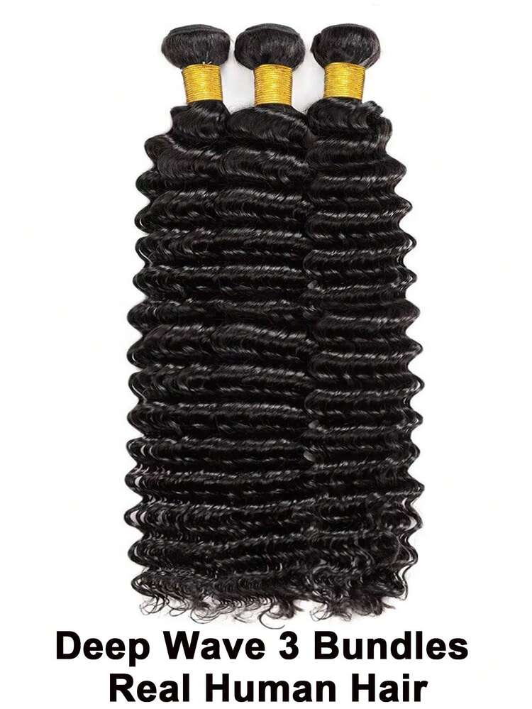 Deep Wave Bundles Human Hair 32 Inch Hair Extensions Natural Black Brazilian Virgin Human Hair Bundles For Women Wet And Wavy Quick Weave Hair Extensions Double Weft - SNatural - View 7