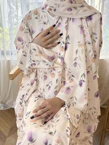1 buah Abaya Terbuka dengan Desain Cetak Segar, Cocok untuk Pakaian Sehari-hari dan Sholat Wanita, Pakaian Islami Muslim, Sepanjang Musim - MultiWarna - View 11