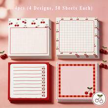 4pcs/Set (200 Lembar) Catatan Tempel Motif Ceri, 3x3 Inci, 4 Desain, 50 Lembar Per Desain, Bantalan Memo Perekat, Cocok Untuk Sekolah, Kantor, Perlengkapan Rumah, Hadiah untuk Siswa dan Guru, Hadiah Kembali ke Sekolah - 3x3 inci - View 13