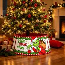 The Grinch Christmas Tree Collar Cartoon Print Tree Base Decorative Cover Christmas Tree Skirt Ring Holiday Home Party Decoration Suitable For Family And Adults - Multi-color - View 2