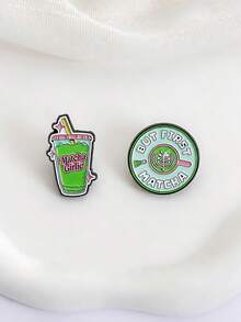 1pc Cute Cartoon Metal Oil Drip Matcha Drink Pattern Brooch For Women's Bags And Clothing Daily Decoration - Green - View 5