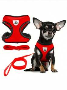 Pet Cat And Dog Leash, With Anti-Escape Adjustable Chest And Back Straps, Reflective Safety Rope And Collar Set, Soft And Breathable Mesh Material, Red - Red - View 1